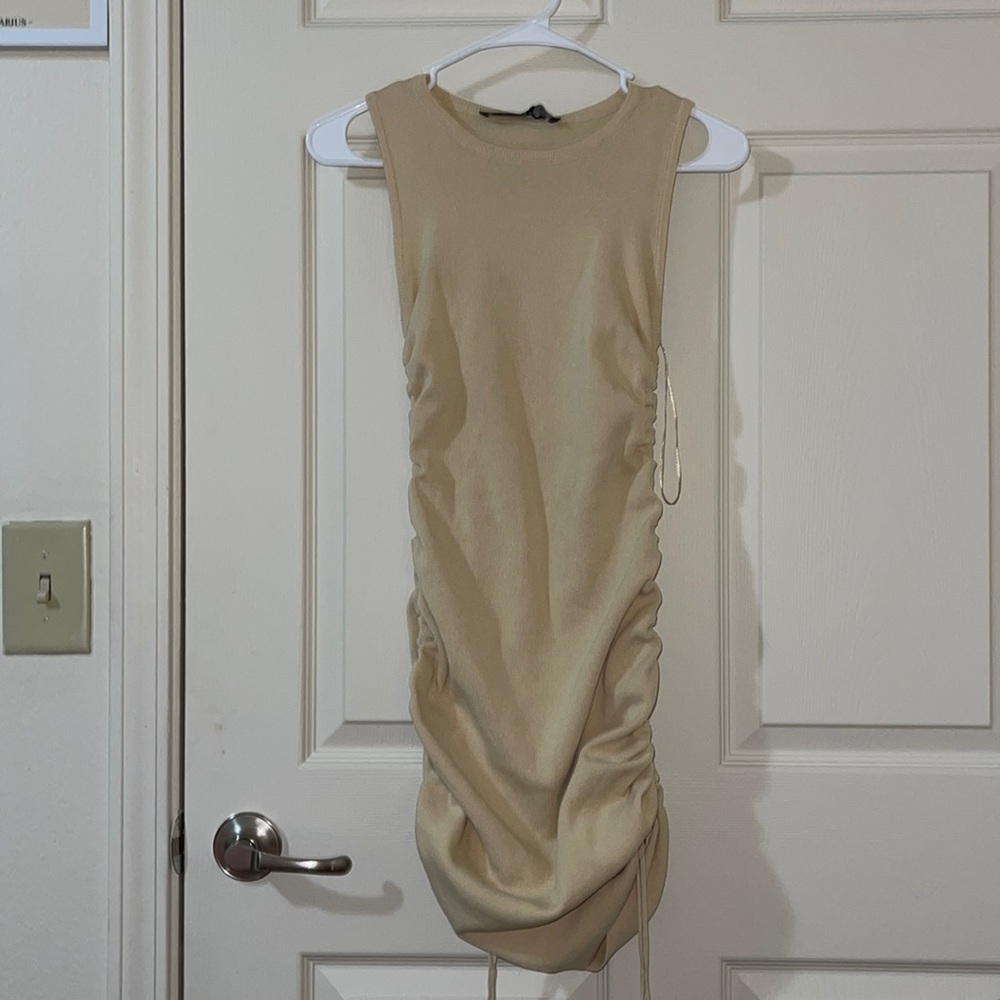 Beige ruched dress